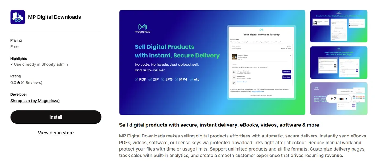 MP digital downloads shopify apps by Mageplaza